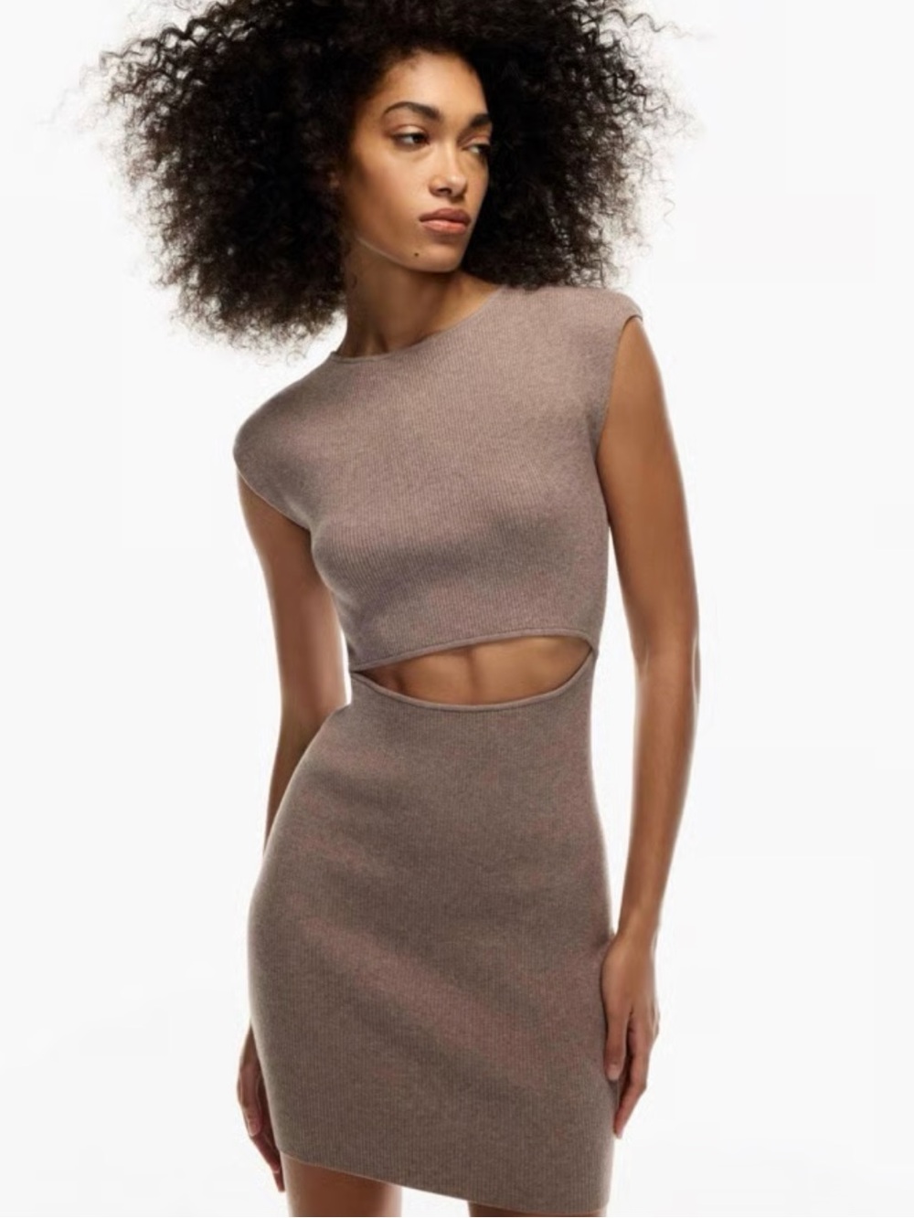 Wilfred Taupe Cut-Out Knit Mini Dress